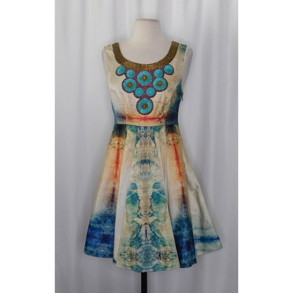 Anthropologie BHANUNI BY JYOTI Villette Dress Fit N’ Flare Beaded Embellished 2 - Picture 3 of 14
